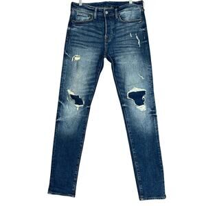 H&H & Denim Mens Skinny Distressed Button Up Jeans Size 33